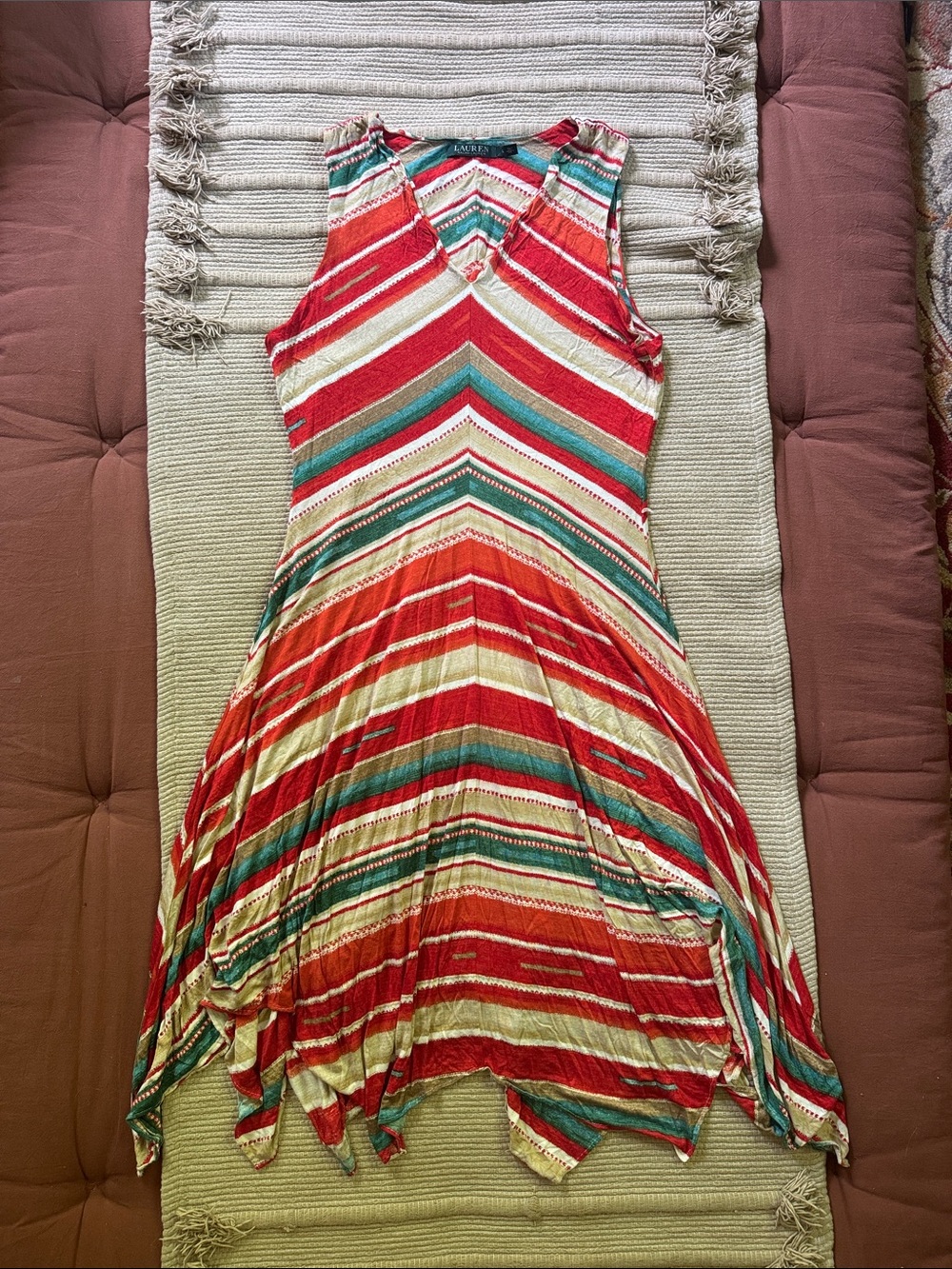 Ralph Lauren dress Striped Handkerchief Sleeveless Sundress Beach party Womens L